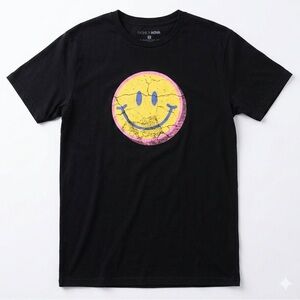 Fashion Nova Black Smiley Face Tee - Yellow & Pink-S
